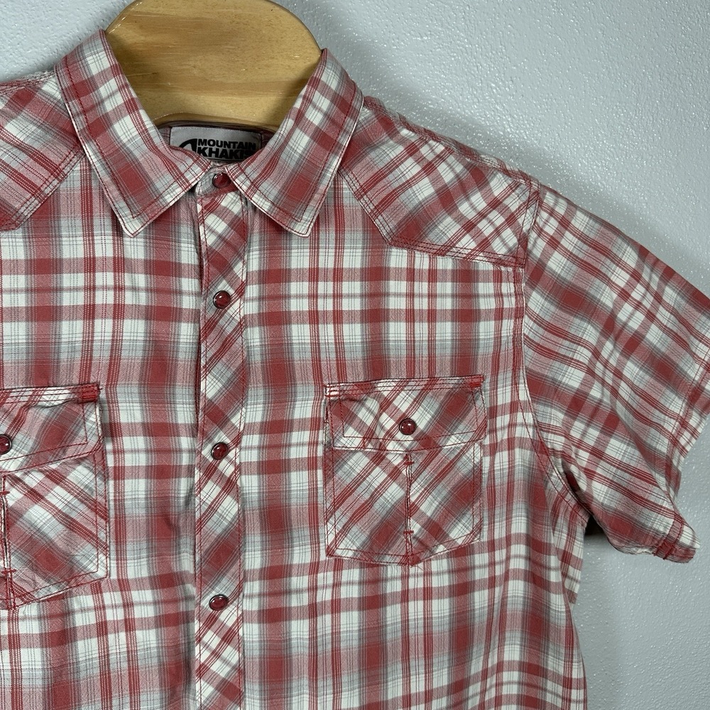 Mountain Khakis Mens SS Rodeo Shirt Size Large Short Sleeve Pearl Snap Red Plaid